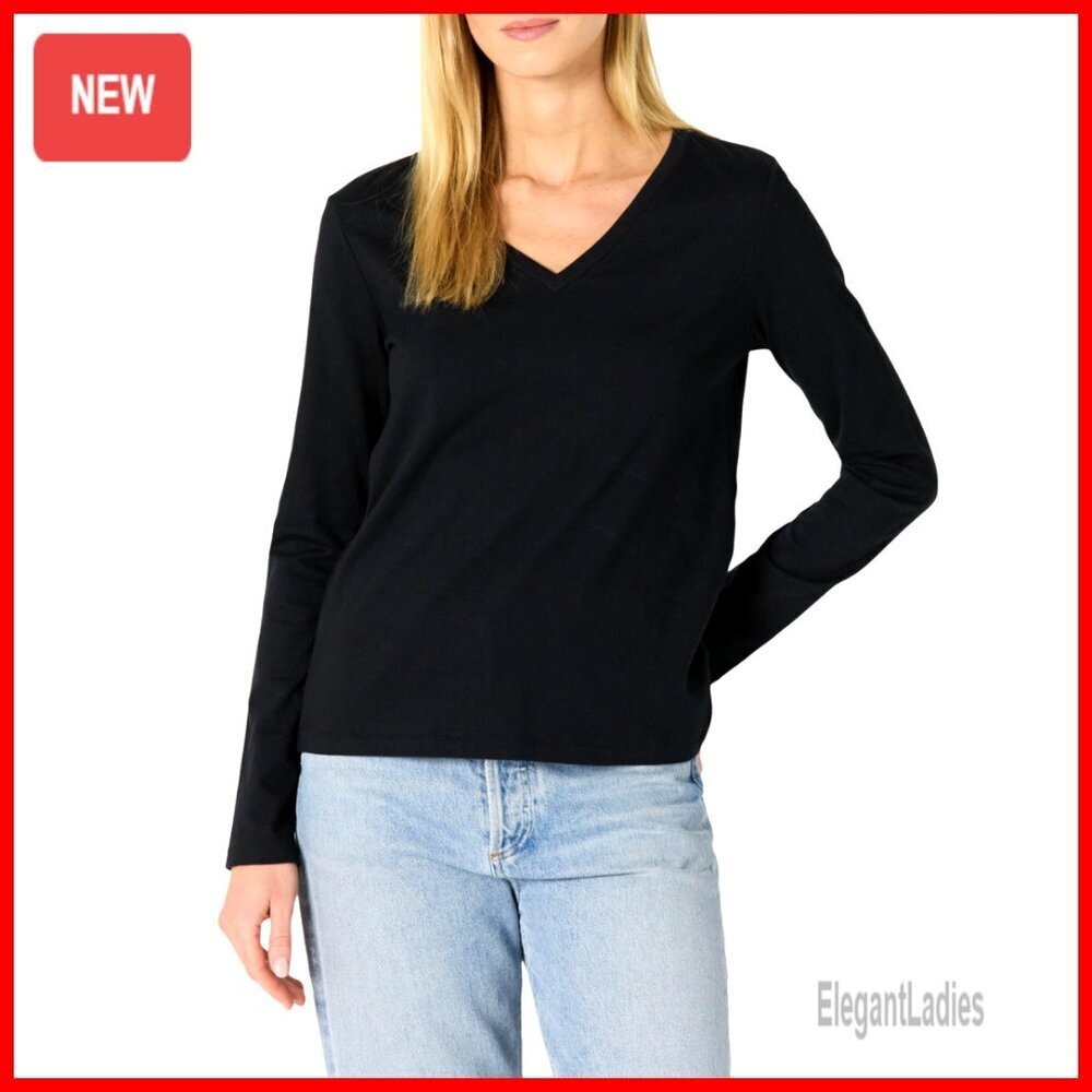 Women's 100% Cotton Long Sleeve V-Neck T-Shirt Regular Fit